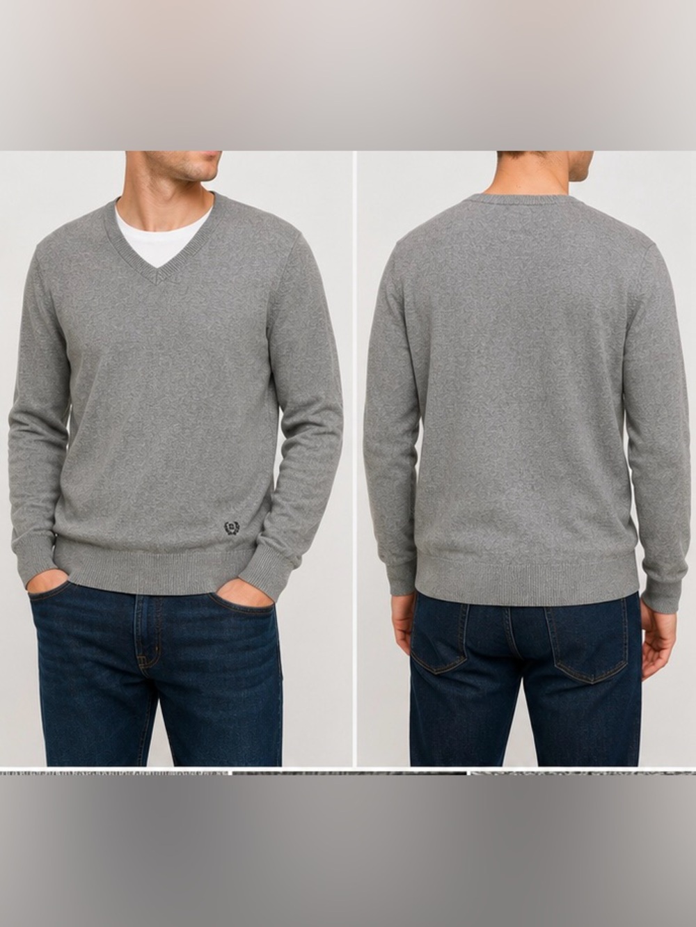 Chaps Ralph Lauren Men’s Large Cotton Cashmere V Neck Sweater Grey Knit